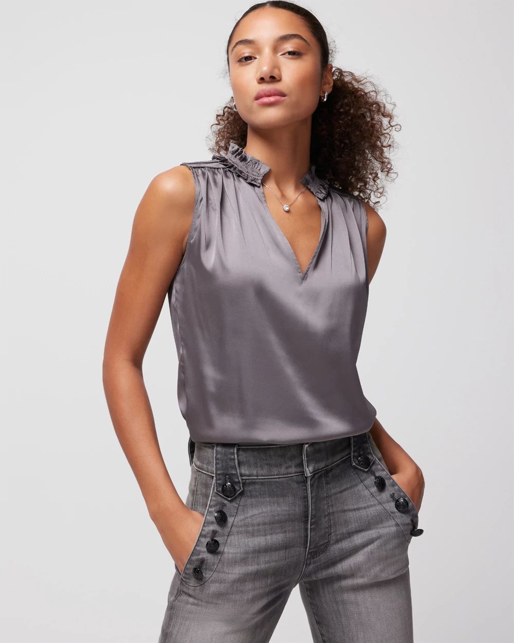 Satin Ruched Neck Shell