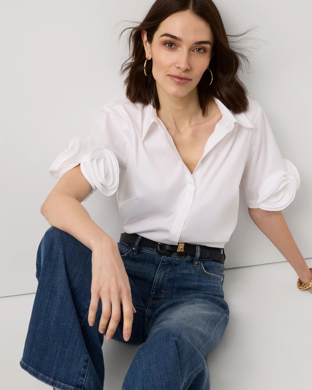 Rosette Sleeve Poplin Shirt click to view larger image.