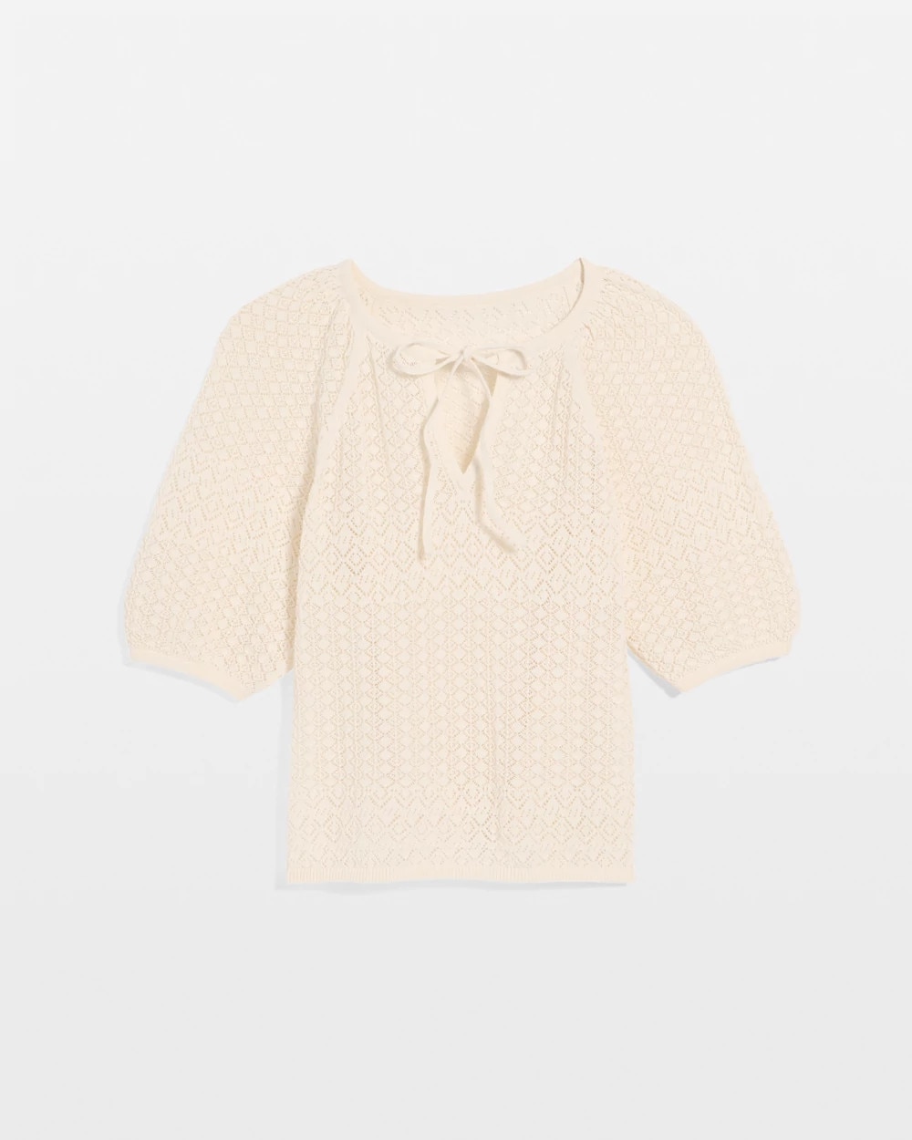 Pointelle Knit Puff Sleeve Pullover