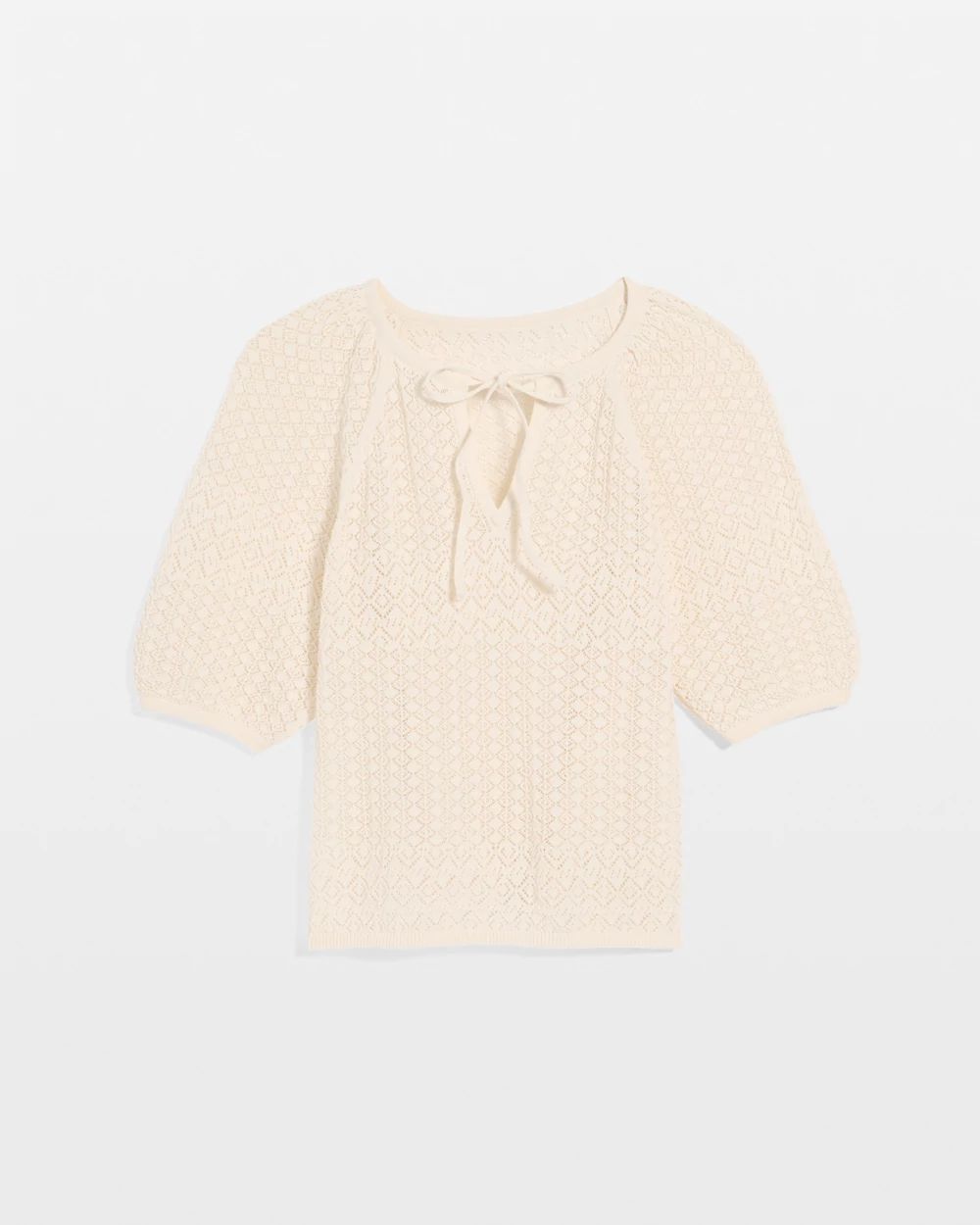 Pointelle Knit Puff Sleeve Pullover click to view larger image.