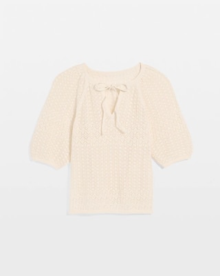 Pointelle Knit Puff Sleeve Pullover click to view larger image.