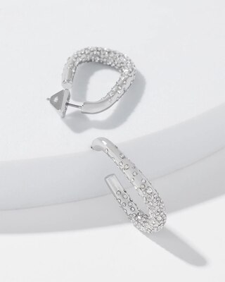 Silver Dusted Pave Hoop Earrings