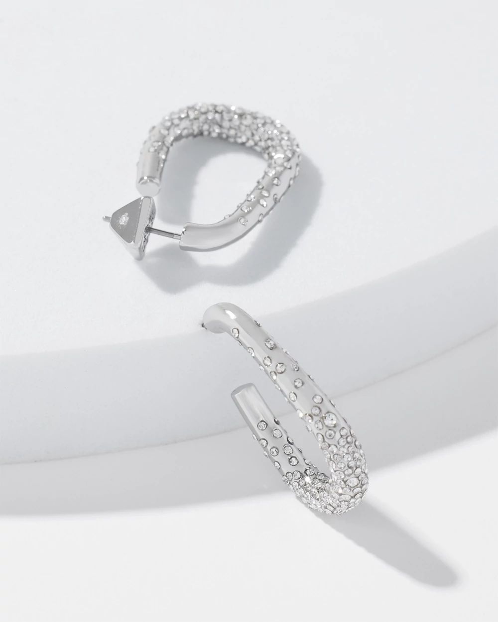 Silver Dusted Pave Hoop Earrings click to view larger image.