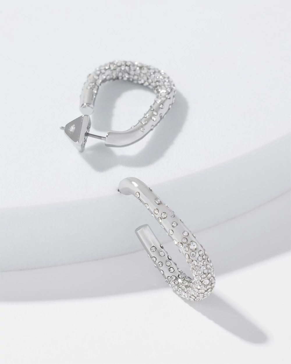 Silver Dusted Pave Hoop Earrings