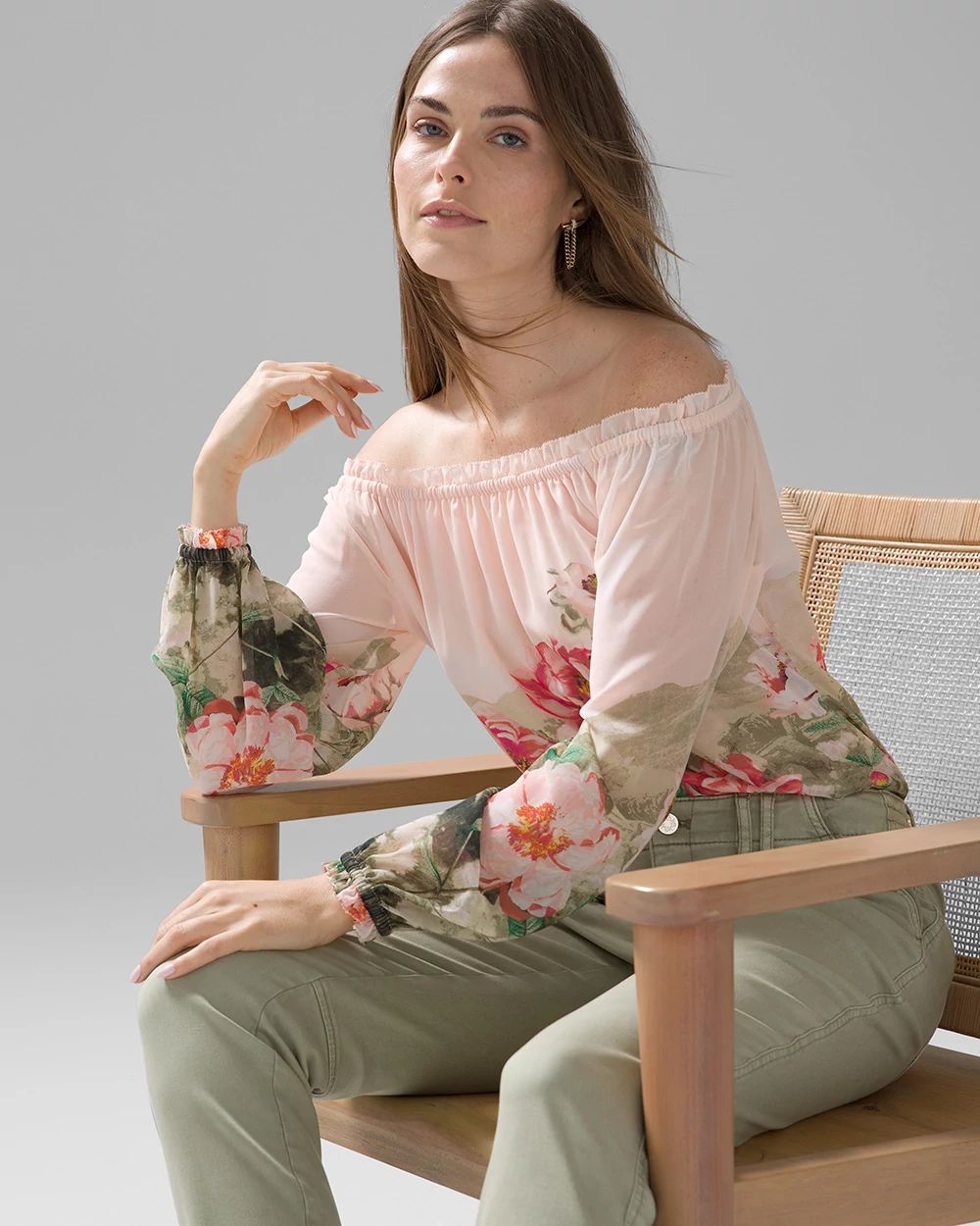 Placed Floral Off-The-Shoulder Blouse