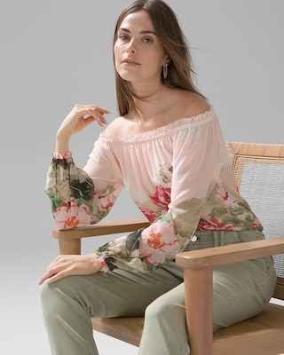 Placed Floral Off-The-Shoulder Blouse click to view larger image.