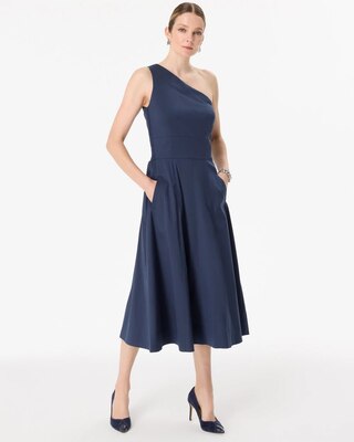 One-Shoulder Poplin Midi Dress click to view larger image.