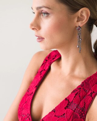 Hematite & Red Cubic Zirconia Earrings