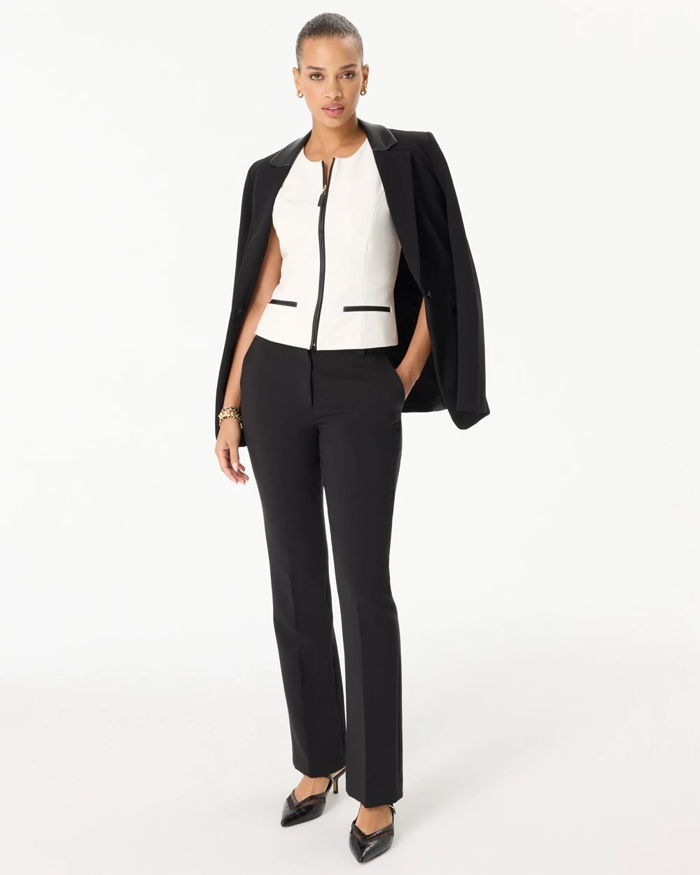Faux Leather Trim Crepe Vest click to view larger image.