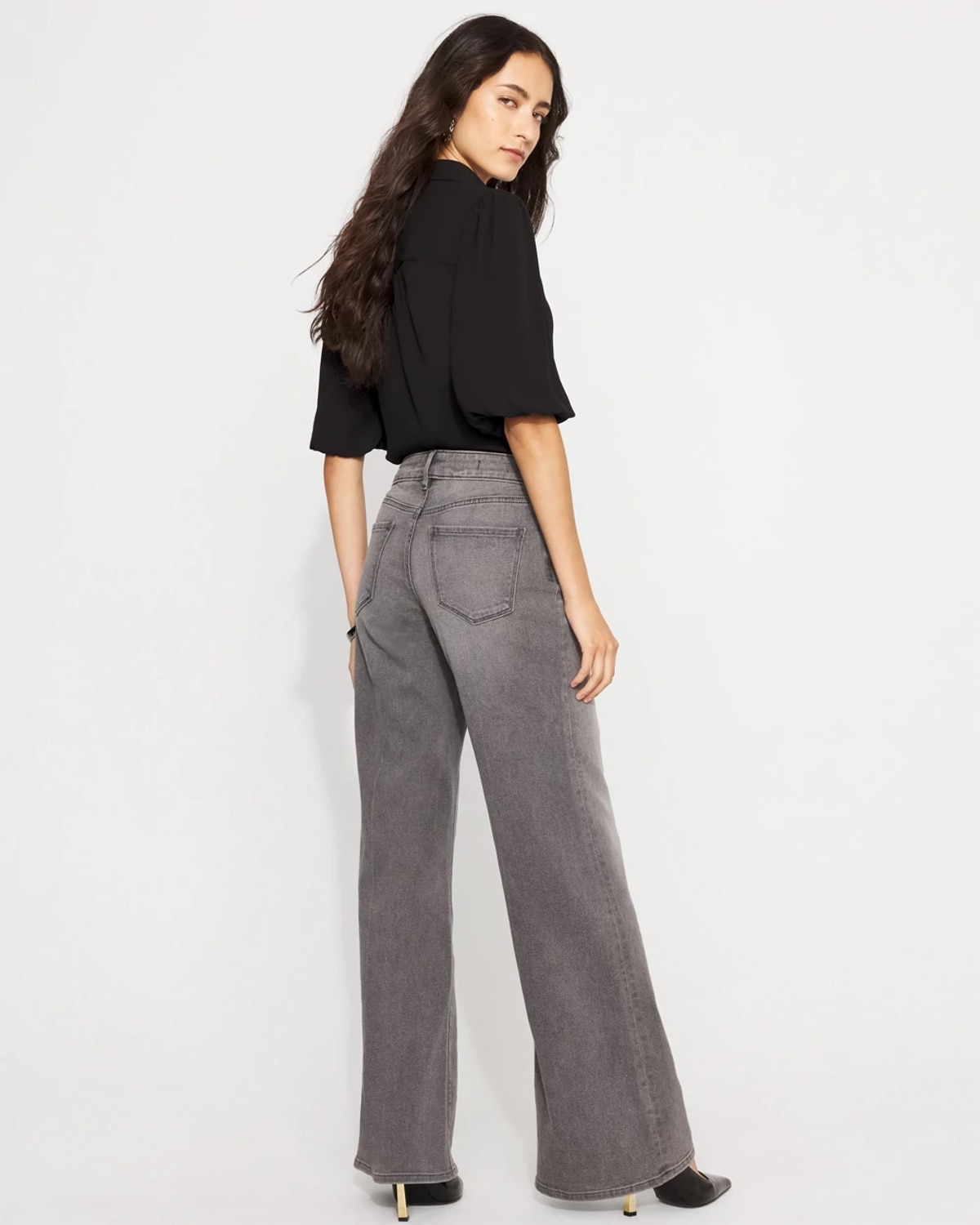 White House Black Market Mid-rise Wide-leg Jeans In Gray