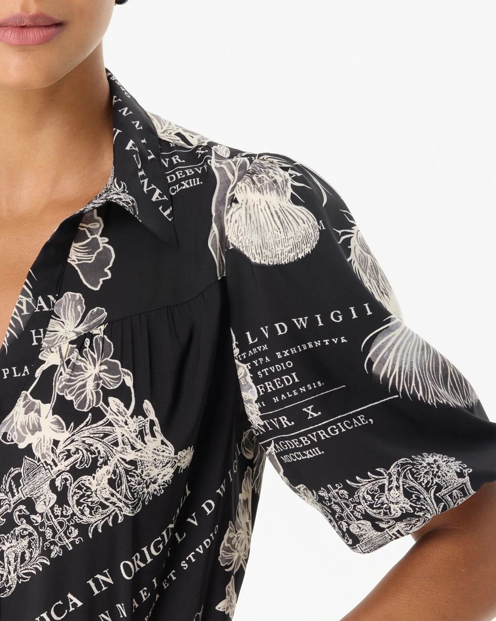 Matte Satin Y-neck Button Front Shirt click to view larger image.