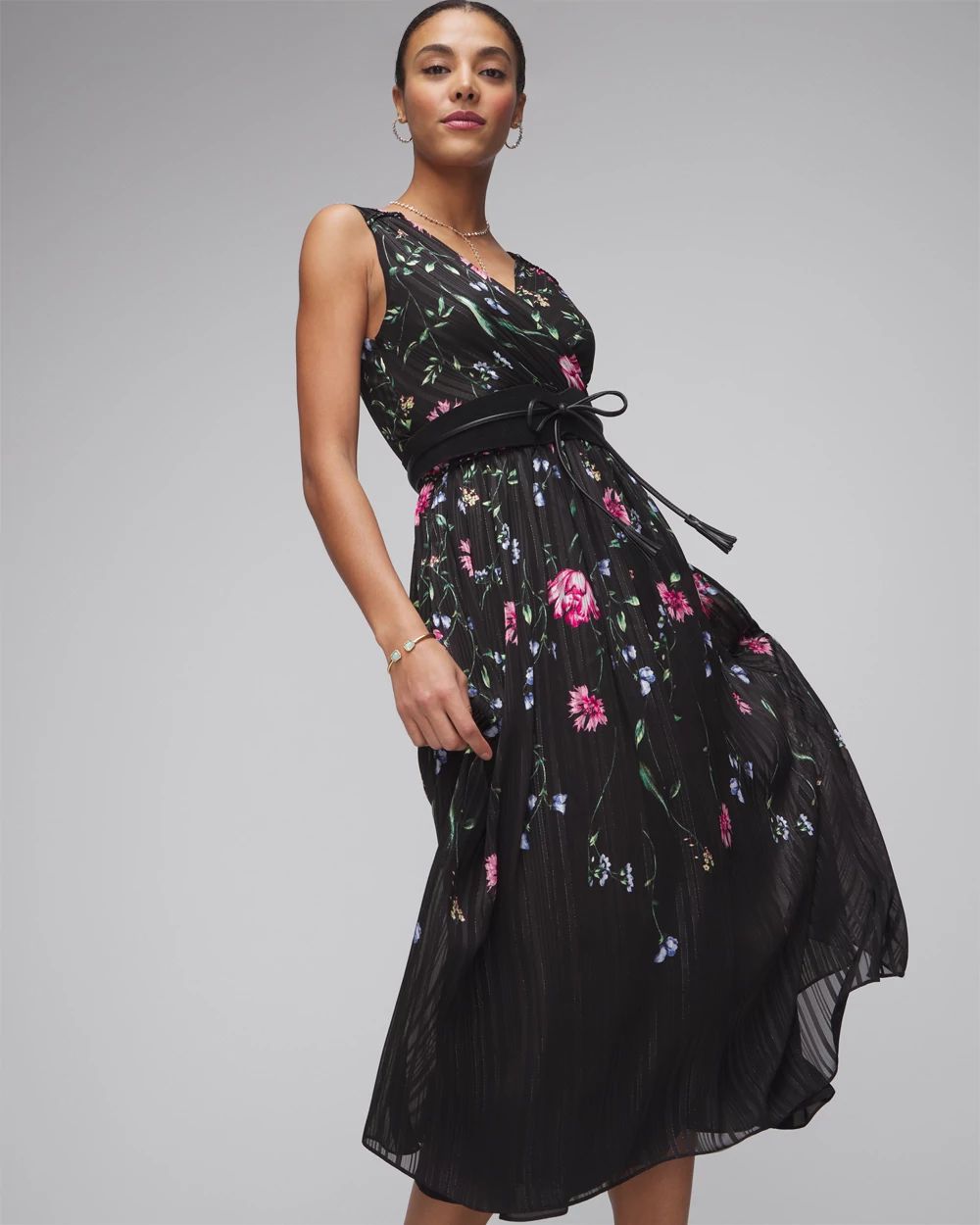Petite Sleeveless V-Neck Braided Waist Midi Dress