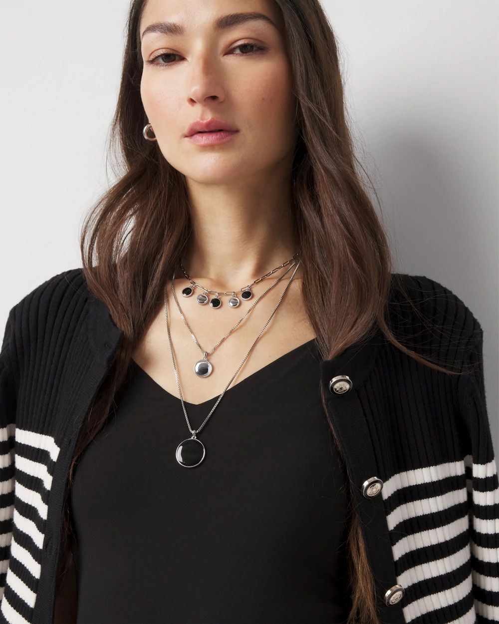 Silver + Black Disc Convertible Necklace
