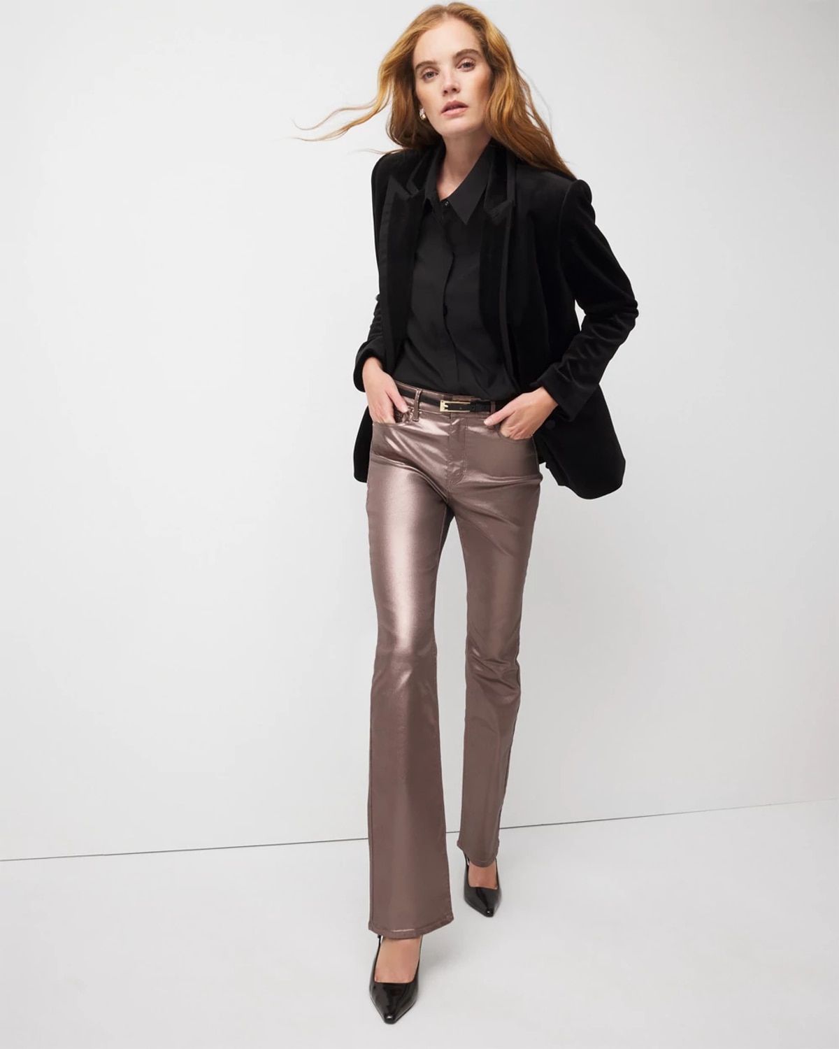 White House Black Market High-rise Metallic Coated Bootcut Jeans