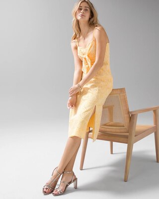 Tie-Front Eyelet Midi Dress