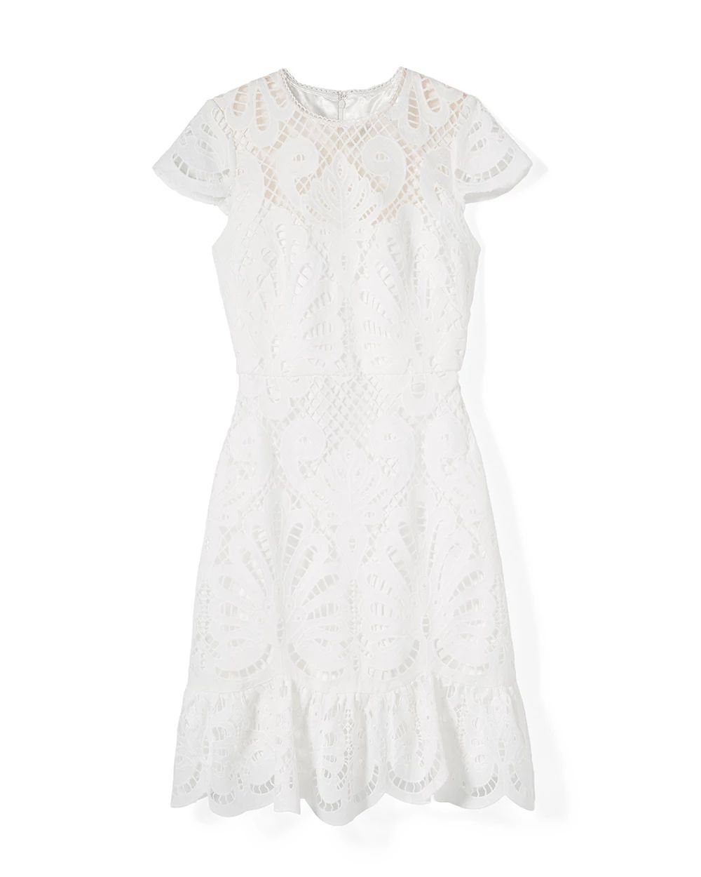 Petite White Cap Sleeve Lace Dress click to view larger image.