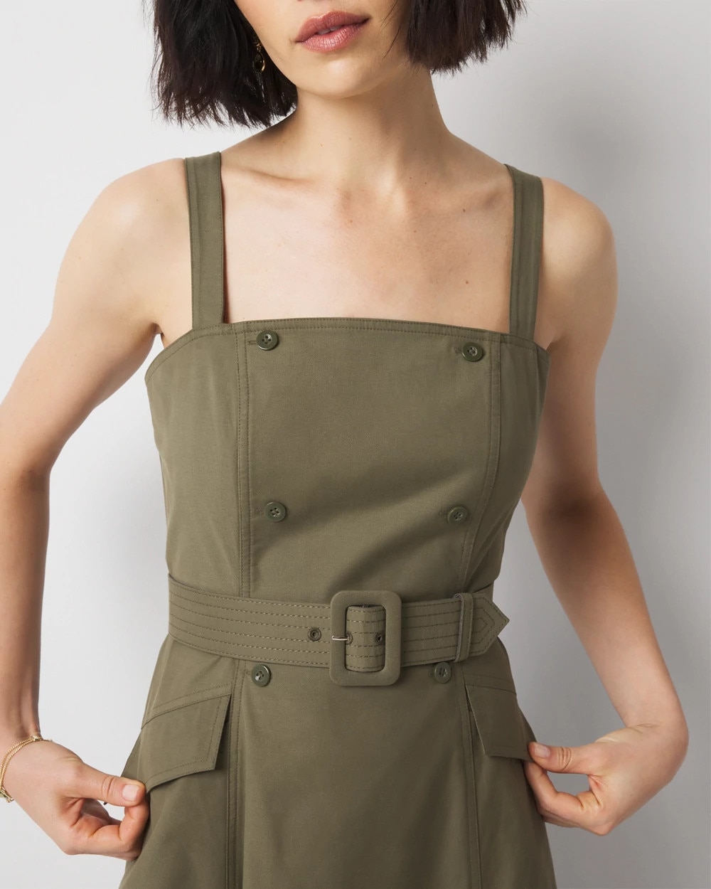 Petite Asymmetric Trench Midi Dress