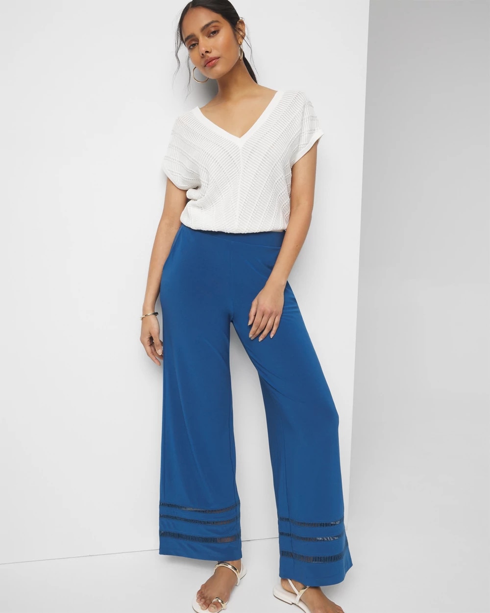 Matte Jersey Wide-Leg Ladder Trim Pant