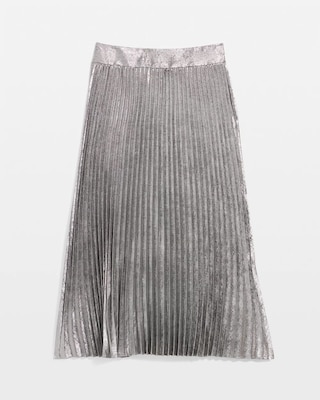 Pleated Chiffon Metallic Midi Skirt click to view larger image.