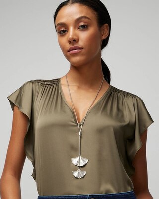 Silvertone Leaf Y-Necklace