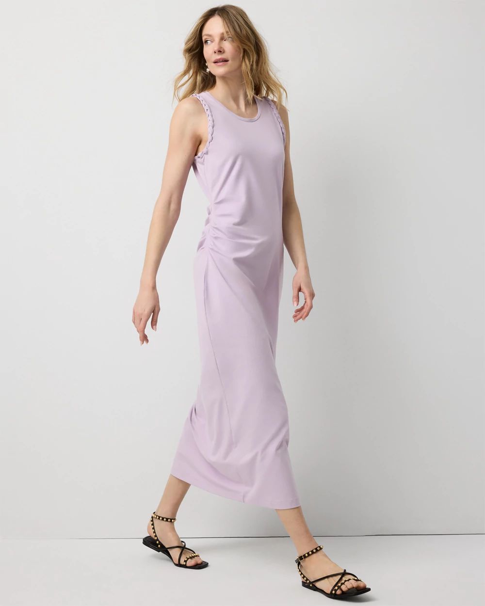 Petite Ruched Sleeveless Midi Dress