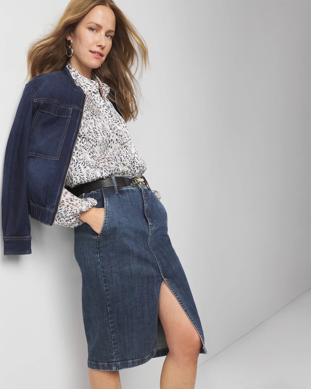 Petite Knee-Length Denim Pencil Skirt