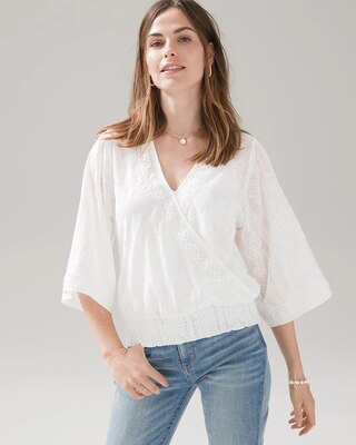 Smocked Lace Kimono Blouse