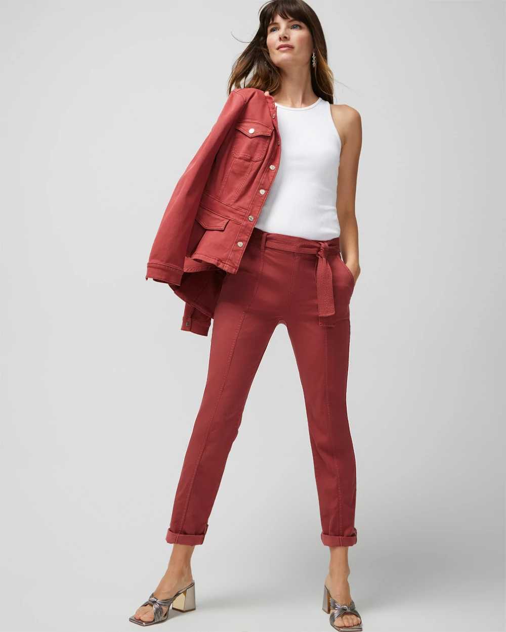 Petite High-Rise Belted Straight Crop Pant