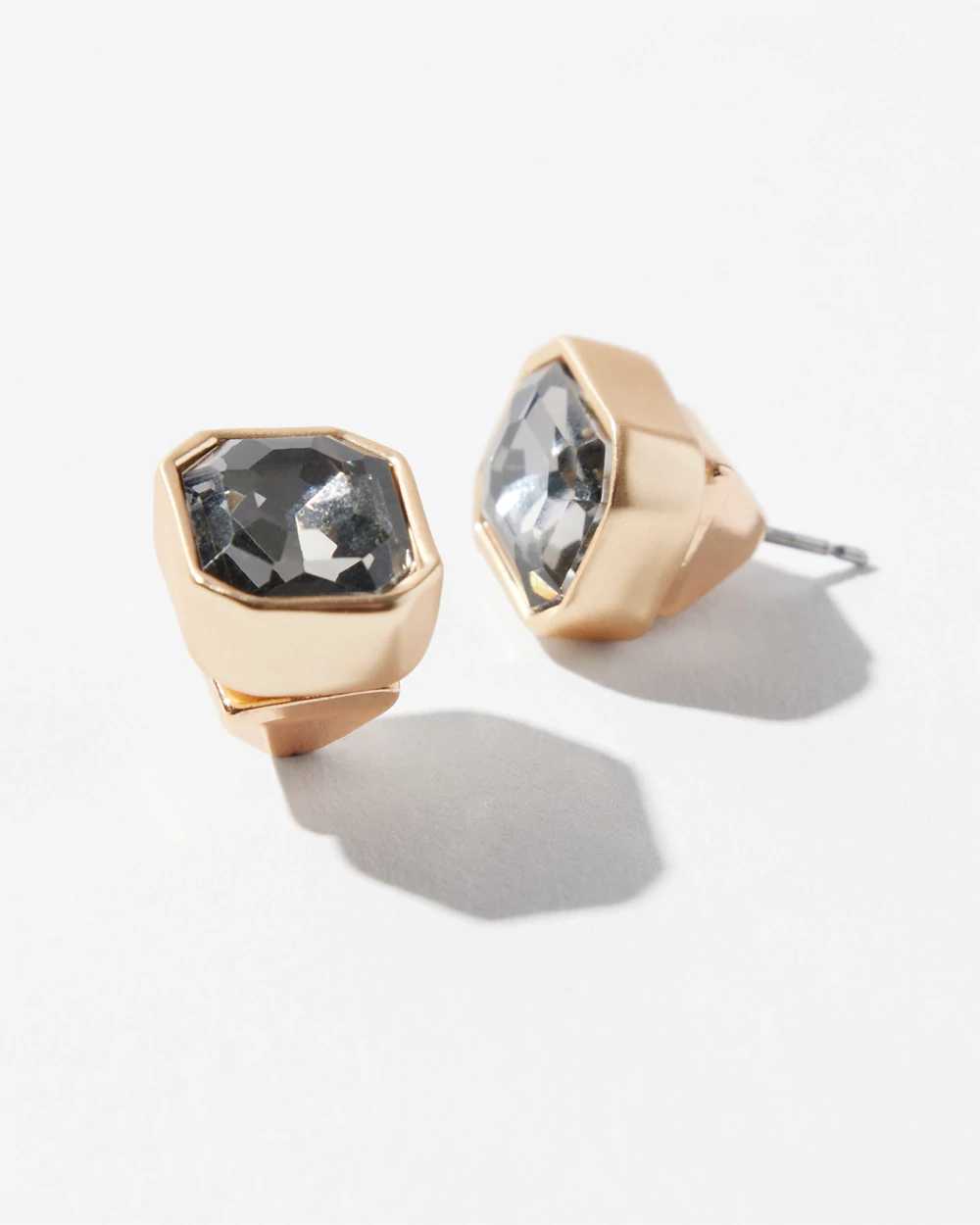 Gold Black Crystal Stud Earrings click to view larger image.