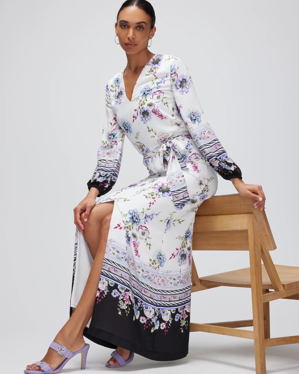 Petite Long Sleeve Smocked Waist Maxi Dress