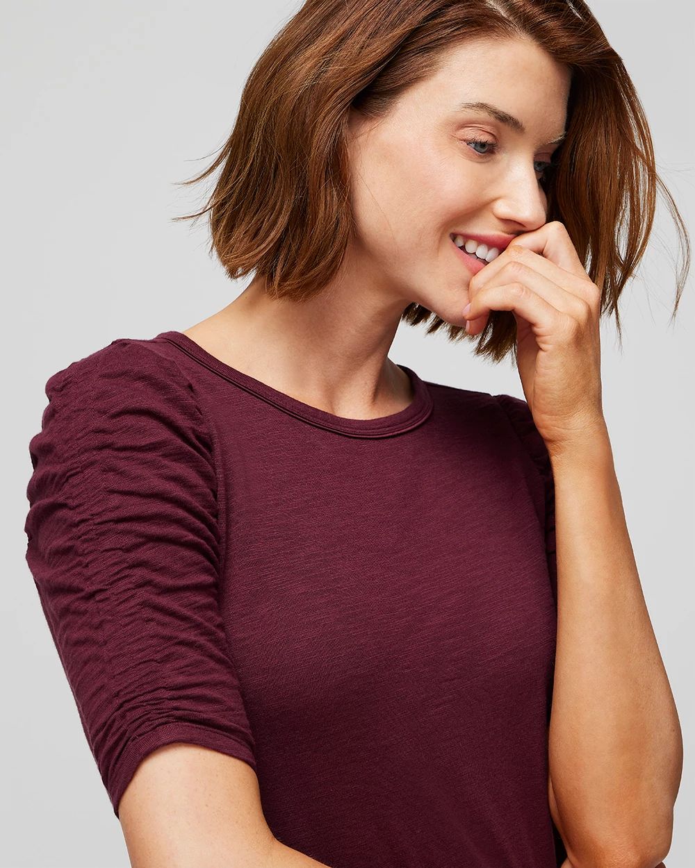 Shirred Sleeve Crewneck Tee