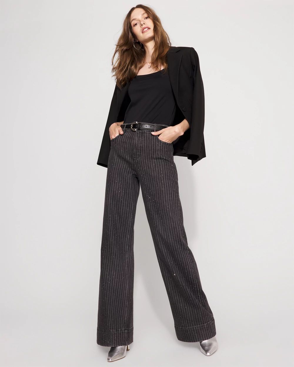 Extra High Rise Heatset Pinstripe Trouser Jean click to view larger image.
