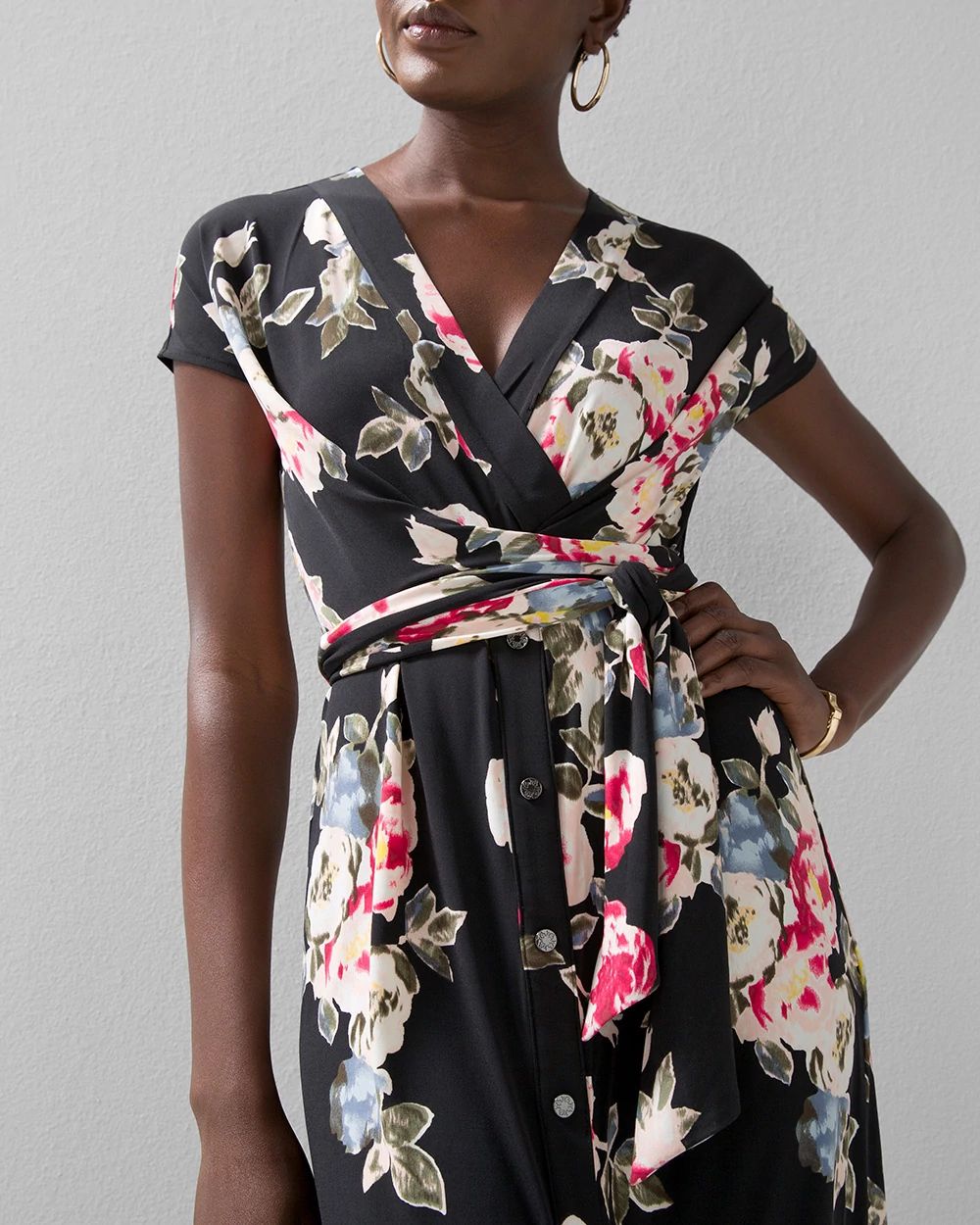 Button-Front Midi Wrap Dress