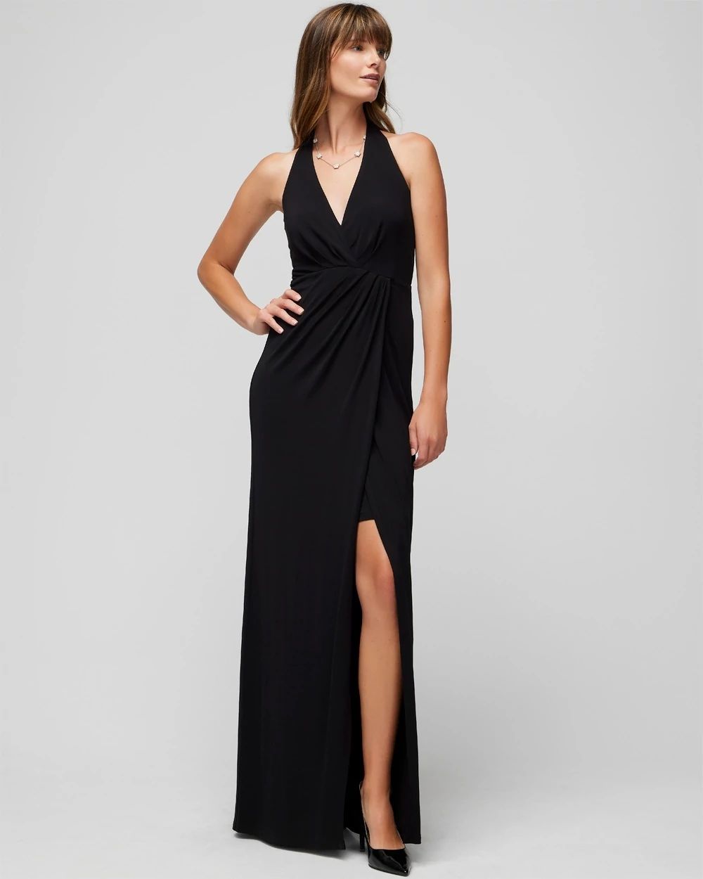 Halter Draped Matte Jersey Dress With Slit