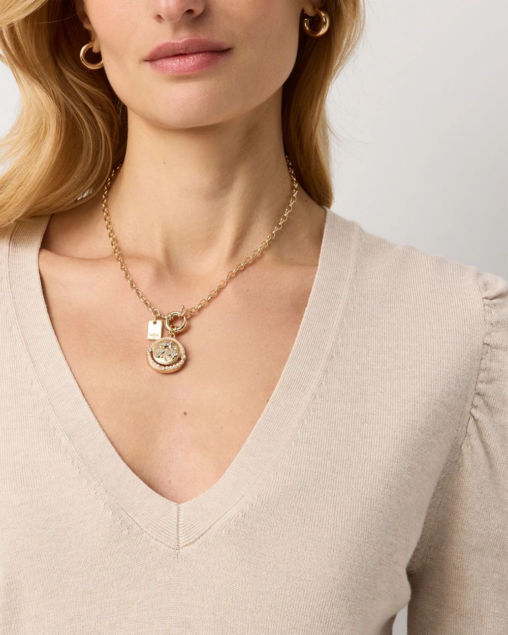 Ruched Sleeve V-neck Pullover click to view larger image.