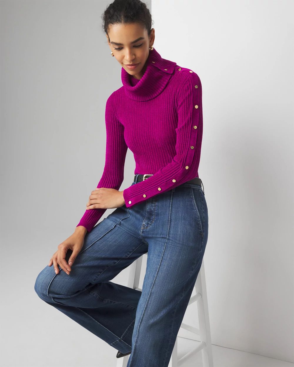 Chenille Button Sleeve Pullover