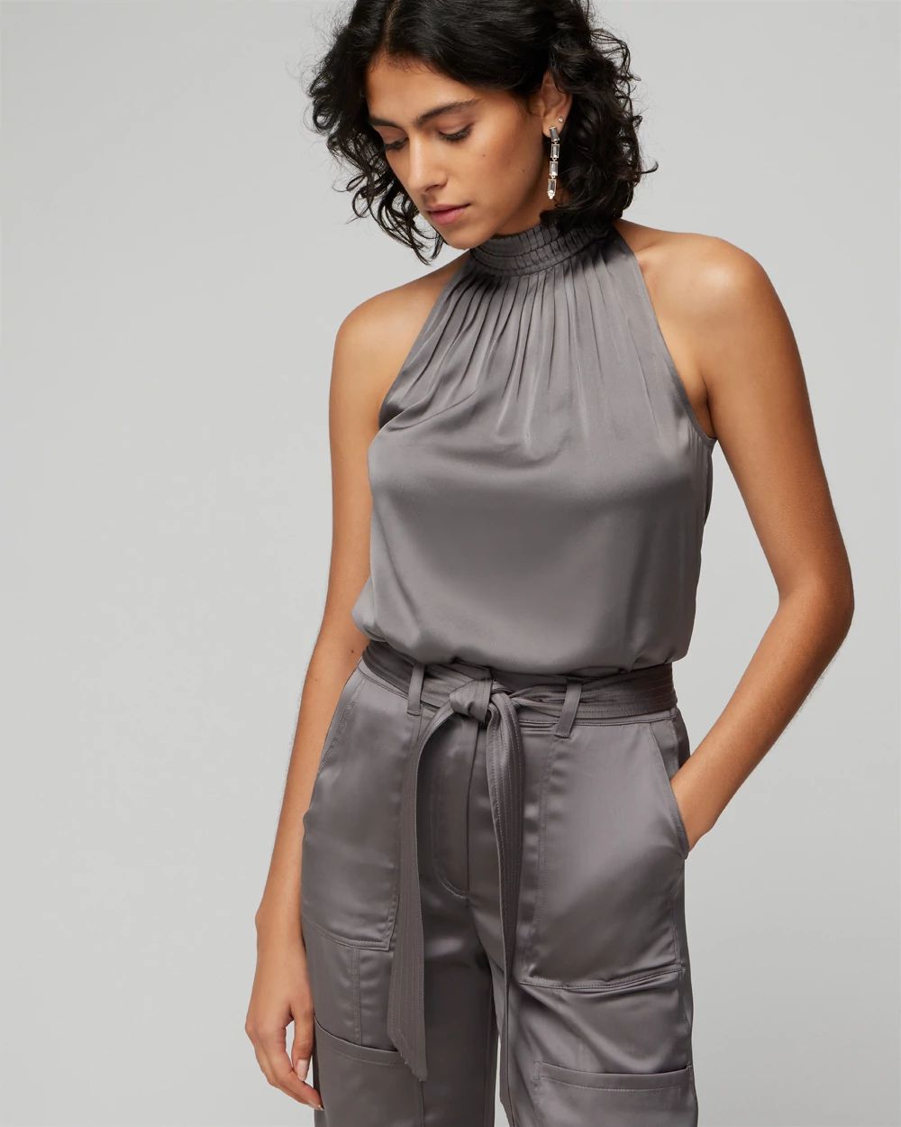 Petite Pleated Halter Shell Top