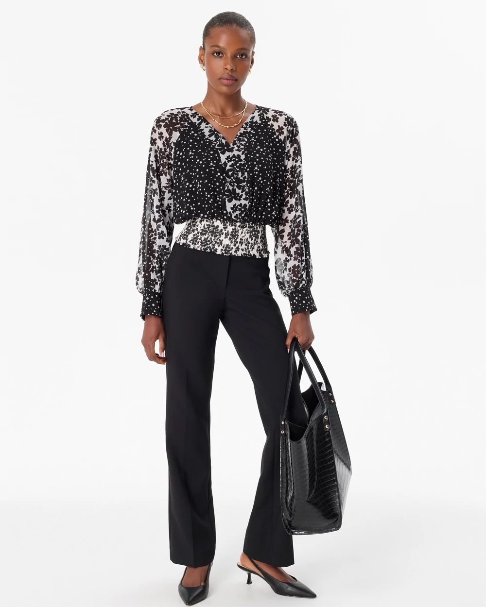 Smocked Waist Chiffon Blouse click to view larger image.