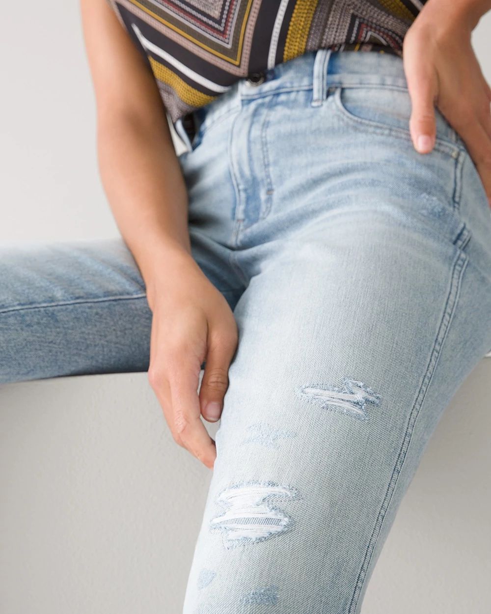 Curvy-Fit High-Rise Sculpt Destructed Straight Jeans