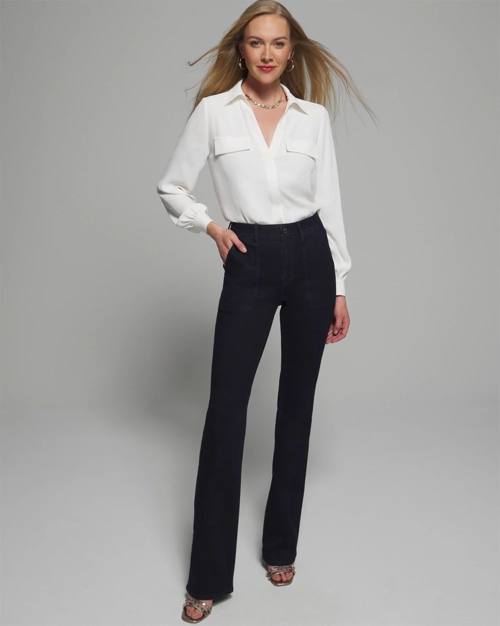 Outlet WHBM High Rise Cargo Skinny Flare Jean