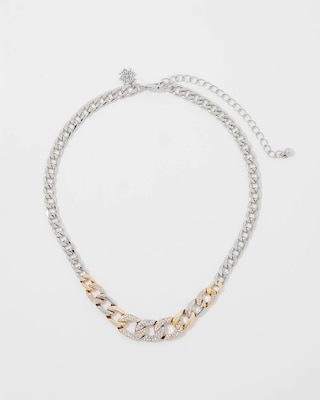 Gold + Silver Pavé Link Necklace click to view larger image.