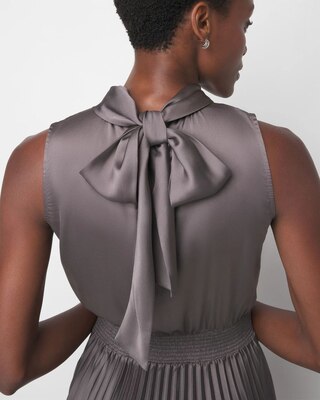 Tie-Neck Pleated Midi Dress
