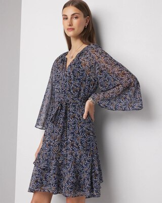 3/4 Sleeve Printed Godet Dress click to view larger image.