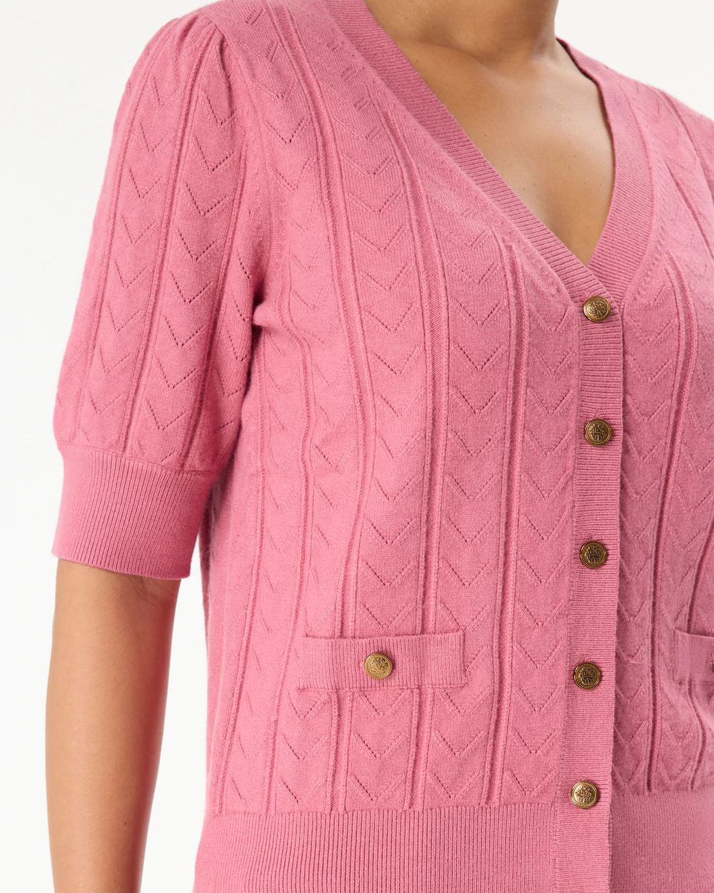 Short Sleeve Button Front V-neck Cardigan click to view larger image.