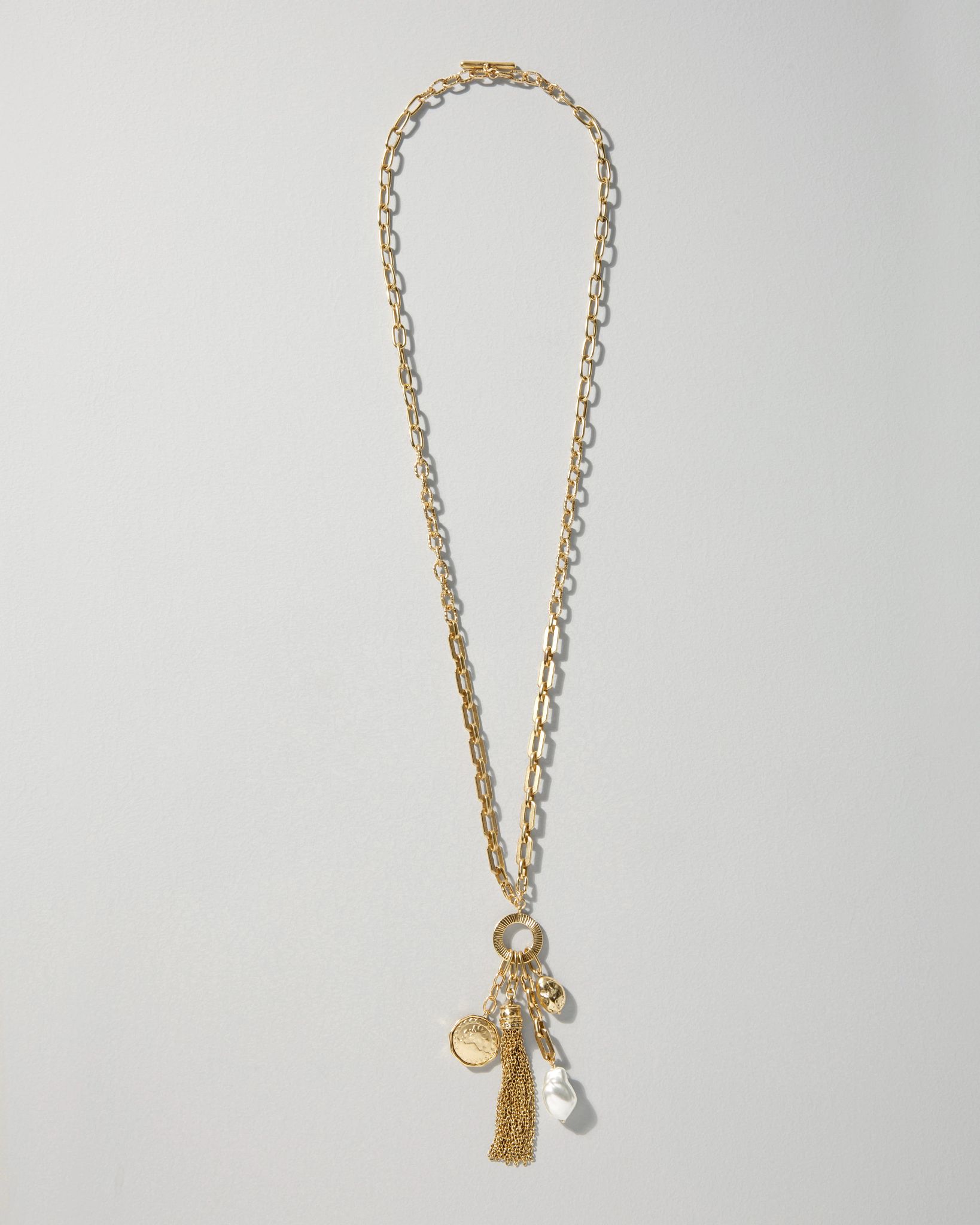 Convertible Goldtone & Faux Pearl Tassel Necklace