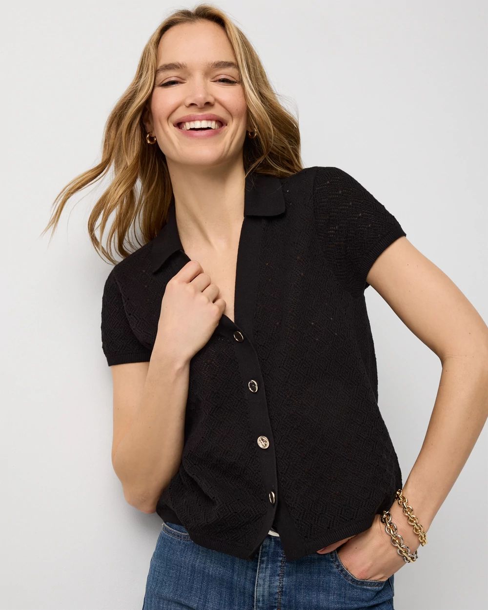 Textured Stitch Collared Cardigan