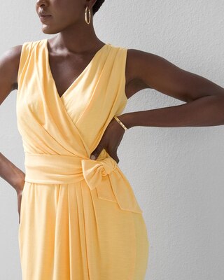 Sleeveless Draped Slub Sheath Dress