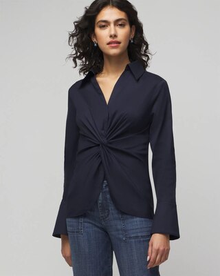 Petite Long Sleeve Twist Poplin Shirt