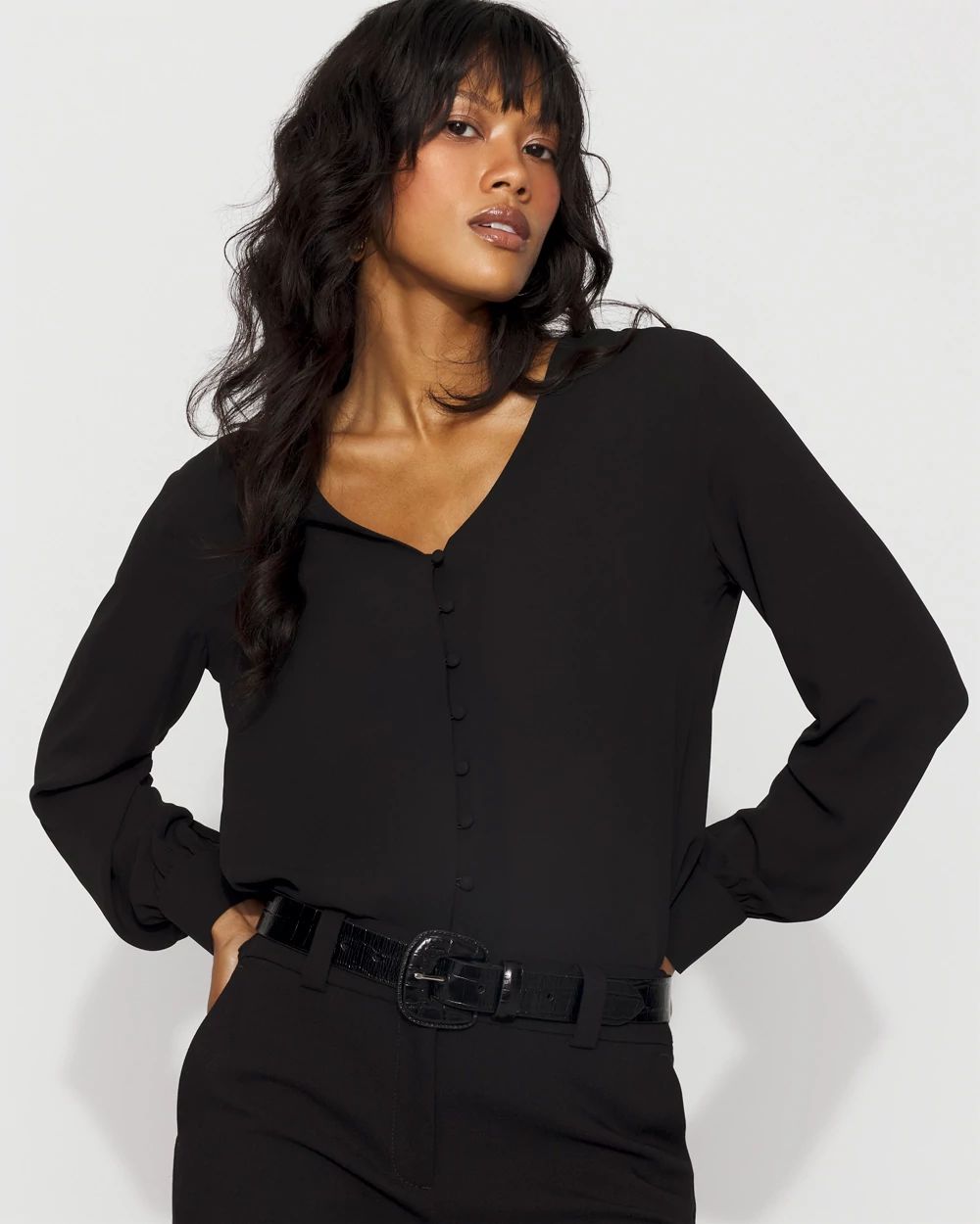 Long-Sleeve Button-Up Blouse