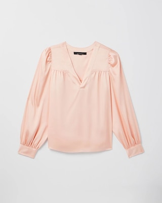 Long Sleeve Topstitch Satin Blouse